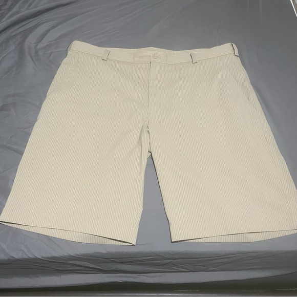 Nike Golf Shorts Dri Fit Performance Beige Brown Athletic Mens Size 38 Striped - Picture 1 of 8